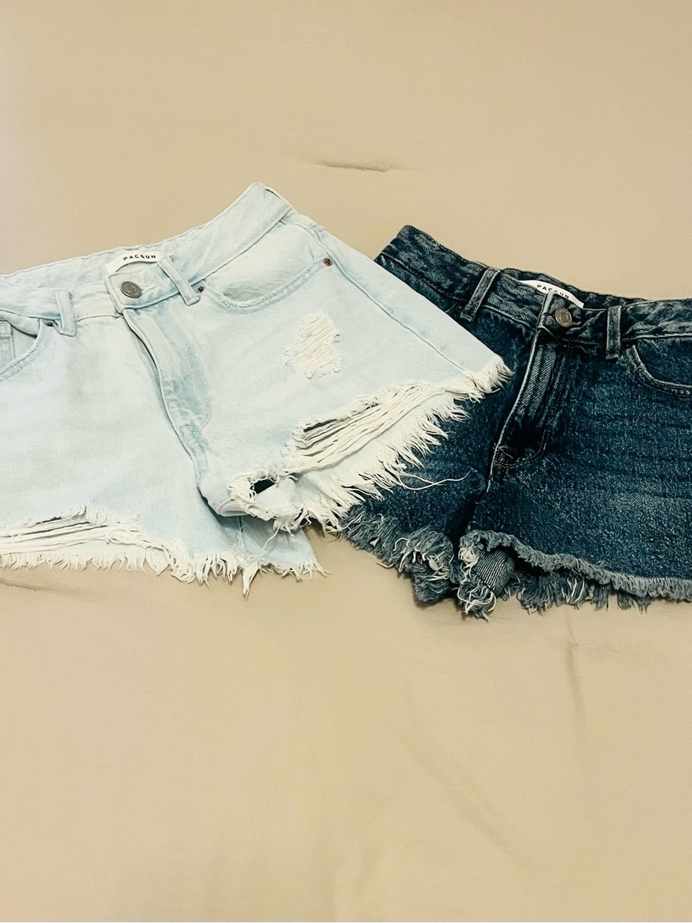 PacSun Two-Tone Distressed Denim Shorts - Light Blue & Dark Blue
